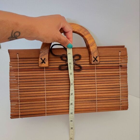 Boho Wooden Colapsible Small Purse Top Handle Mini Bag - Picture 5 of 10